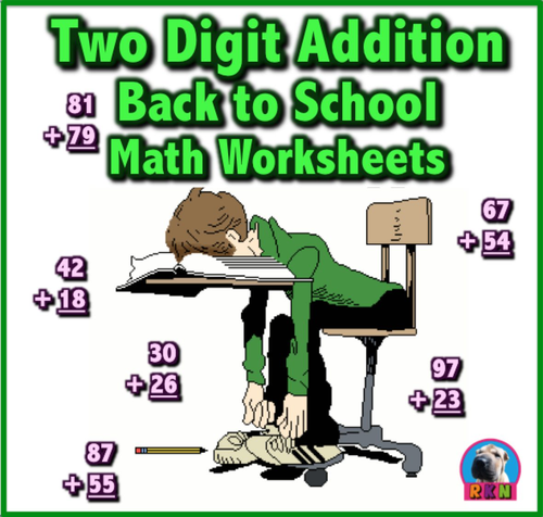 Two Digit Addition - Back to School Themed Worksheets - Vertical