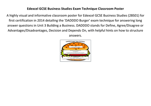 Edexcel GCSE Business Studies Exam Technique Classroom Poster