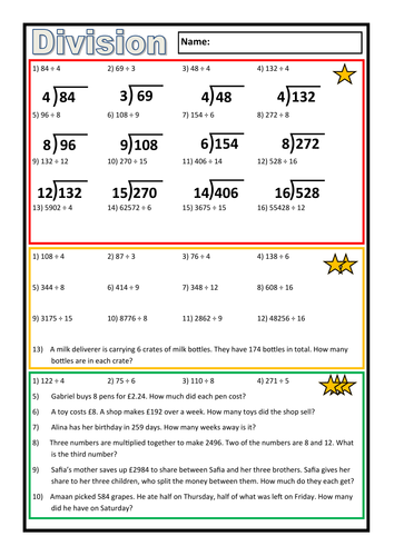 Differentiated Division Worksheet