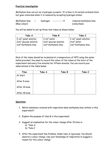 Using methylene blue as an artificial hydrogen acceptor in respiration