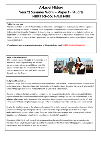 Homework project for Edexcel A-Level History Paper 1 - Stuarts