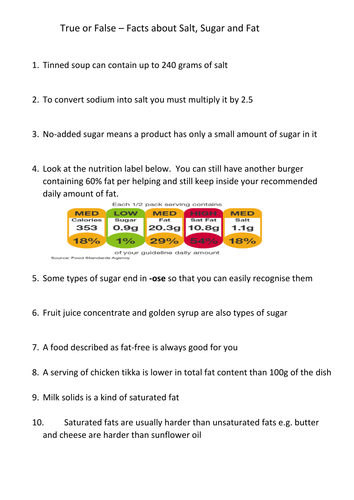 Nutrition Quiz | Teaching Resources