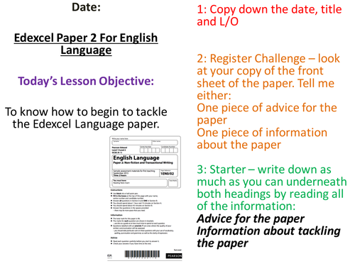 Edexcel Language Paper 2 New Specification - Preparing Pupils for the exam - Full Scheme of Work