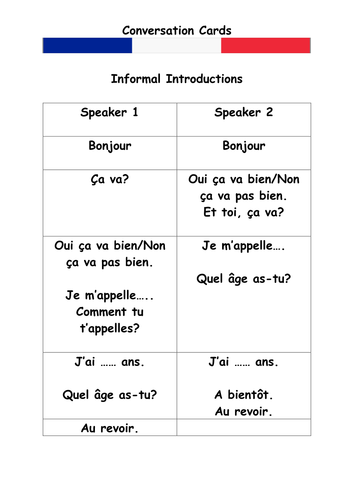 French Introduction Conversation Cards