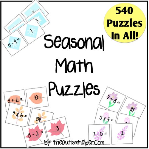 Seasonal Math Puzzles for Addition, Subtraction, & Multiplication