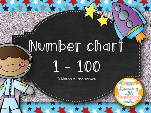 100 Number Chart Space Theme