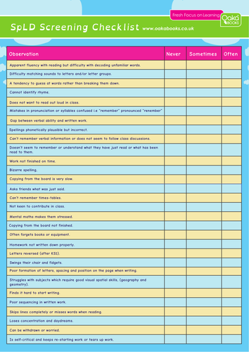 SpLD Checklist