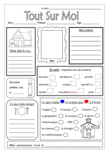 French All About Me Tout Sur Moi Et Je Me Presente Worksheets Teaching Resources