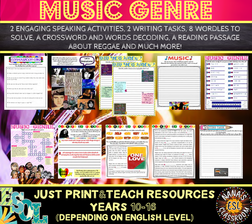 MUSIC [GENRE+HISTORY OF REGGAE] (ESL): Speaking, Reading and Writing Practice