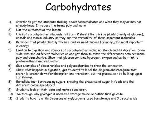 Carbohydrates lessons (OCR Gateway 2017, new specification) B1