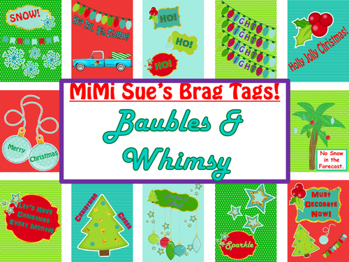 MiMi Sue's Brag Tags (Baubles & Whimsy) 12 Christmas Designs Holiday SWAG