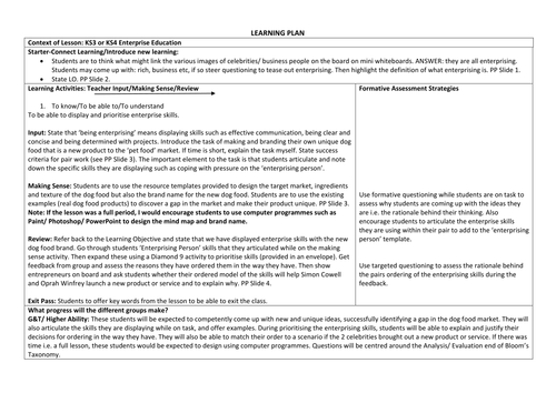 KS3 or KS4 Enterprise Education Lesson