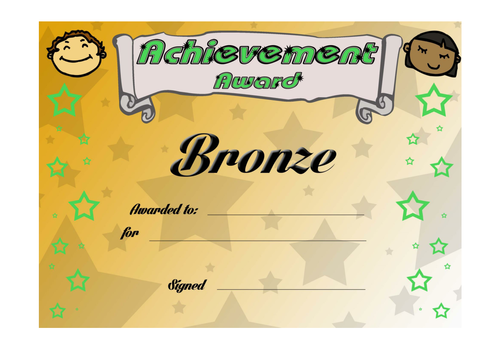 Reward certificates; Gold, Silver, Bronze, Effort