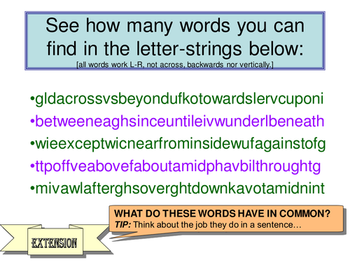 SPaG starters: prepositions and plurals