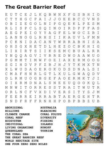 The Great Barrier Reef Word Search