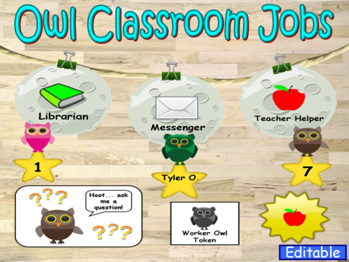 Owl Theme Classroom Jobs