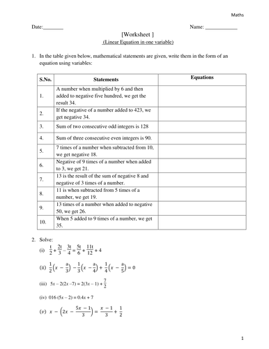 Linear Equation in one variable