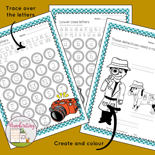 Printed Handwriting Detective Themed Alphabet Worksheets Teaching Resources