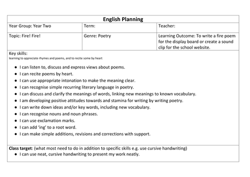 Fire of London poetry - English unit of work