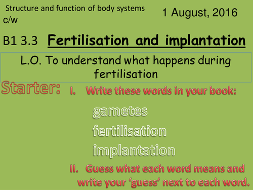Activate 1:  B1:  3.3  Fertilisation and Implantation