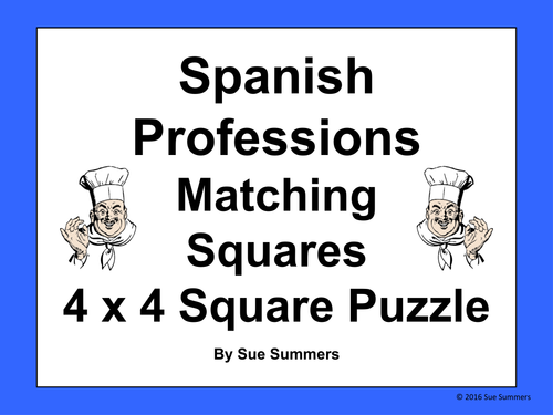Spanish Professions Matching Squares Puzzle - Las Profesiones
