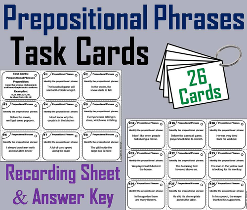 Prepositional Phrases Task Cards | Teaching Resources