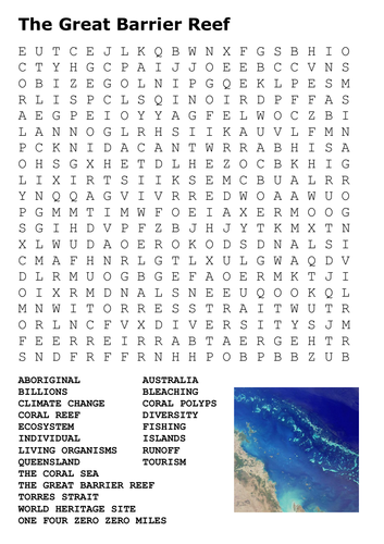 The Great Barrier Reef Word Search