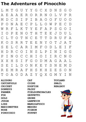 The Adventures of Pinocchio Word Search