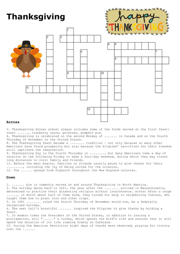 Thanksgiving Crossword and Word Search