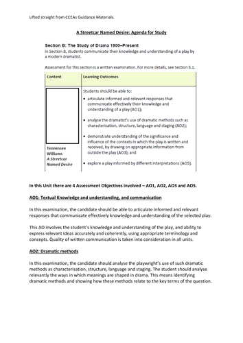 CCEA - A Streetcar Named Desire NEW SPEC 2016