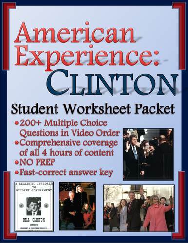 American Experience Clinton: Worksheets for Entire Series (Parts One and Two)