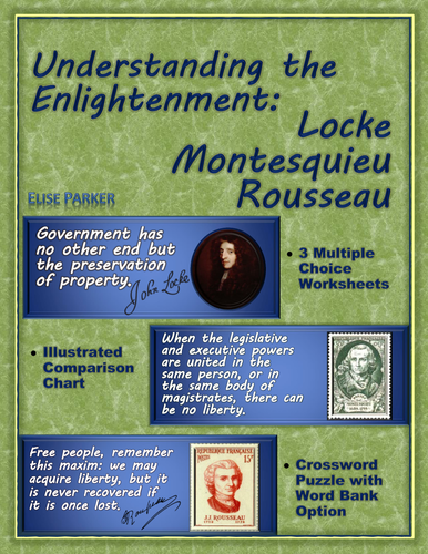Enlightenment Worksheets and Puzzle: Locke, Montesquieu, Rousseau