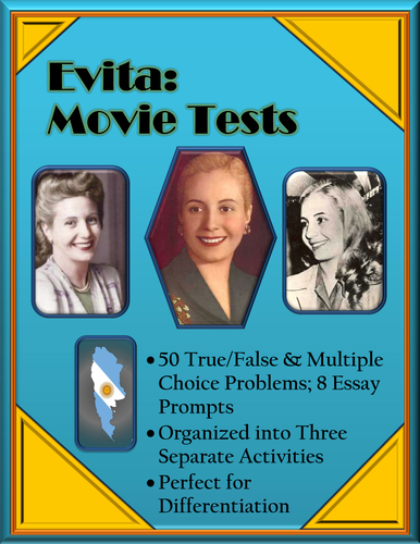 Evita Movie Quizzes / Evita Movie Tests -- Three Separate Activities