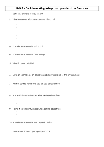 AS A2 AQA Business Studies Unit 4 Operations Management