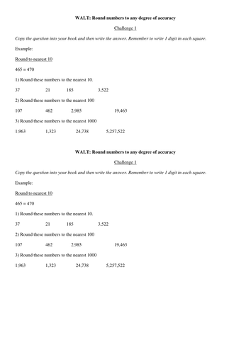 Rounding to the nearest 10, 100 and 1000