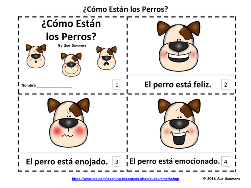 Spanish Feelings Dogs 2 Emergent Reader Booklets - 2 Versions