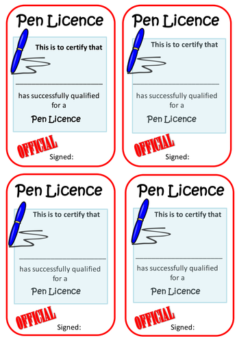Pen Licence Template Free Printable
