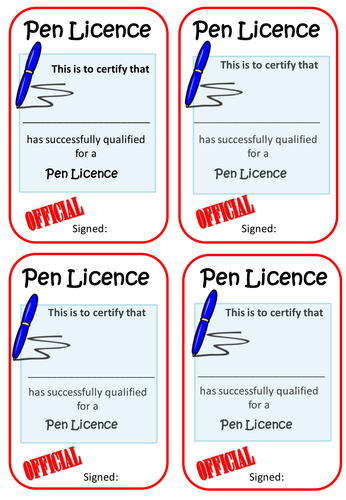 Printable Pen Licence Template