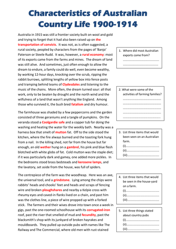 Characteristics of Australian country life 1900-1914