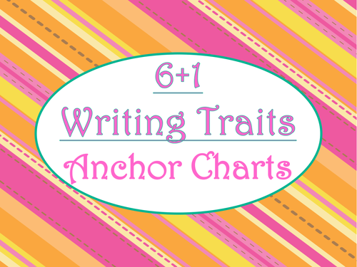 6+1 Writing Traits  Anchor Charts Signs/Posters (Tangerine & Hot Pink)