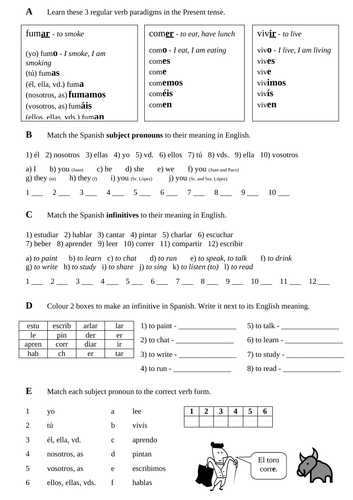 Regular AR, ER and IR verbs practice