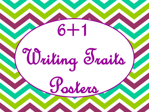 6+1 Writing Traits  Bulletin Board Signs/Posters (Purple Chevron)