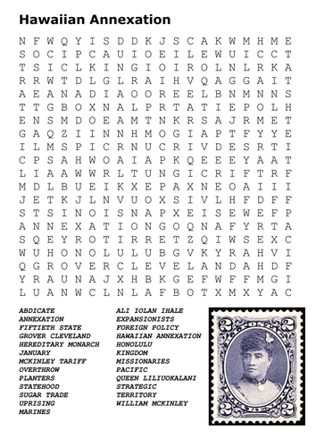 Hawaiian Annexation Word Search