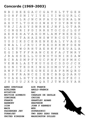 Concorde Jet Airliner Word Search