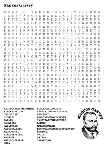 Marcus Garvey Word Search