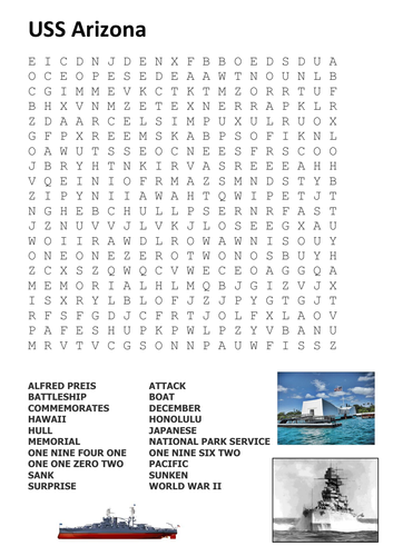 USS Arizona Memorial Word Search