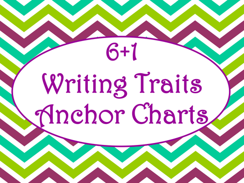 6+1 Writing Traits  Anchor Charts Signs/Posters (Purple Chevron)