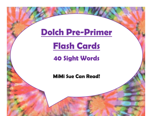 Dolch Pre-Primer Sight Word Flash Cards (Tie Dye with Purple Lettering)