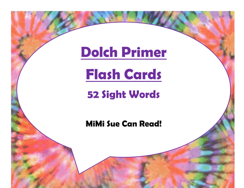Dolch Primer Sight Word Flash Cards (Tie Dye with Purple Lettering)