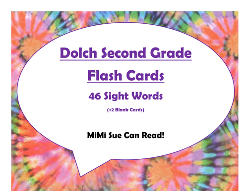 Dolch Second Grade Sight Word Flash Cards (Tie Dye with Purple Lettering)
